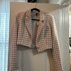 Ntw pink gingham tweed cropped blazer
